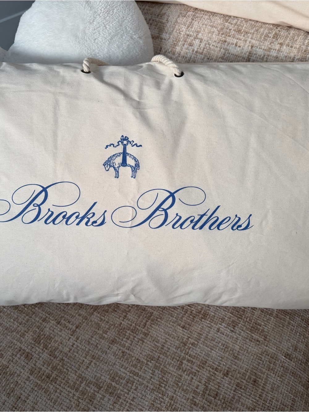 Brooks Brothers Cream Pillow Bag with Blue Logo